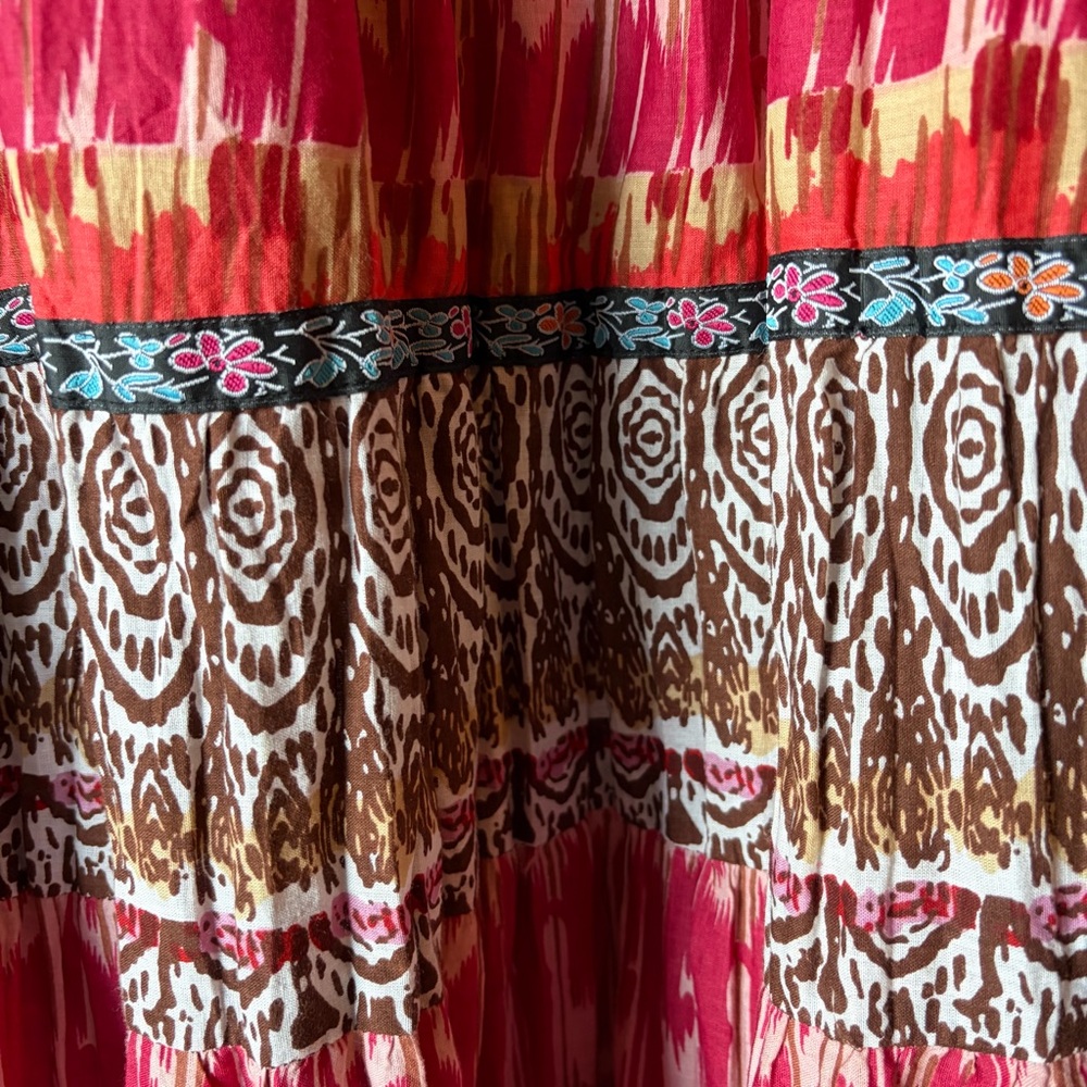 ELEMENTZ Patterned Maxi Skirt Ribbon Detail 100% Cotton Boho Eclectic MEDIUM - Picture 4 of 7